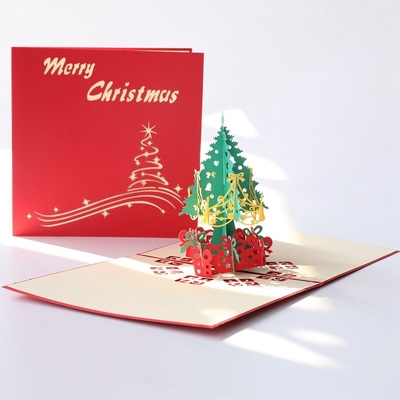 Ofset Baskı 3D Pop Up Noel Tebrik Kartları 15cm×15cm×10.7cm Boyut