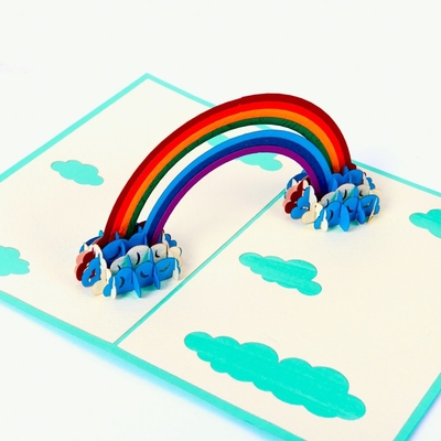 OEM ODM Gökkuşağı Pop Up Kartı DIY, 3D Mutlu Doğum Günü Kartı A5 Boyutu